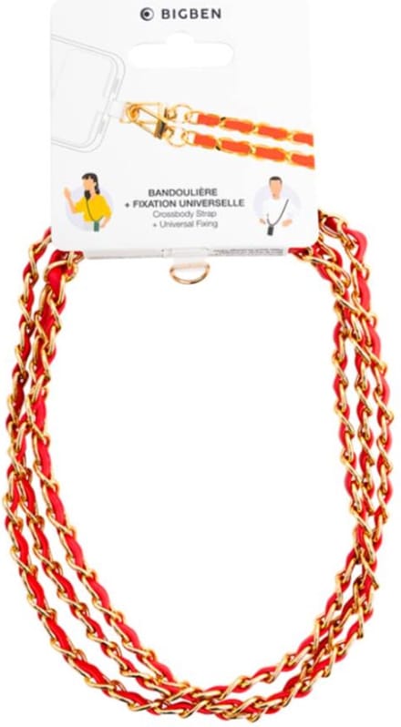 Bigben Connected, Universele Smartphone Schouderriem met Gouden Ketting, Rood