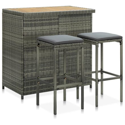 vidaXL - 3-delige - Barset - poly - rattan - grijs