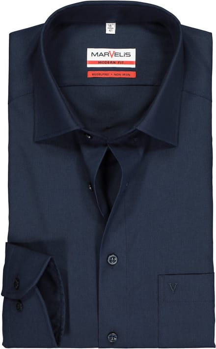 MARVELIS modern fit overhemd - donkerblauw - Strijkvrij - Boordmaat: 40
