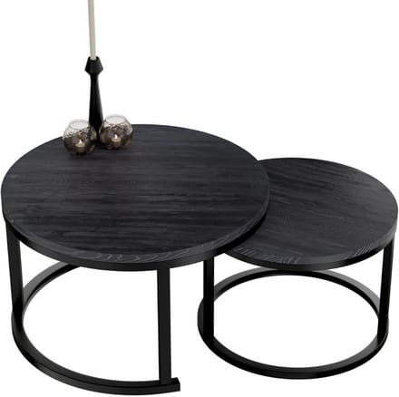 Set van 2 ronde salontafels - zwart houten design, 60 cm en 40 cm diameter