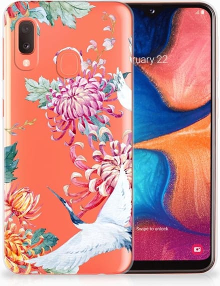Samsung Galaxy A20e TPU Hoesje Bird Flowers