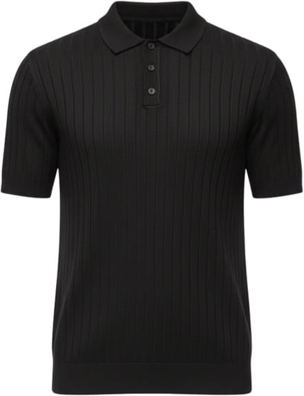 OMBRE Polo - Slim Fit - Viscose - Korte Mouw Zwart S