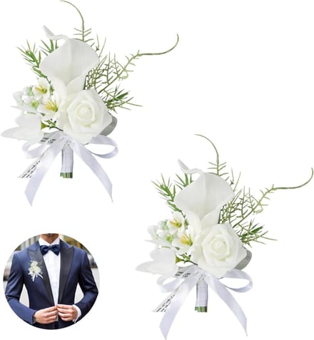 Calla Lily Boutonniere - Bruidegom Corsage - Bruiloft Versiering - Handgemaakt Ontwerp - 10 x 14 cm - Wit