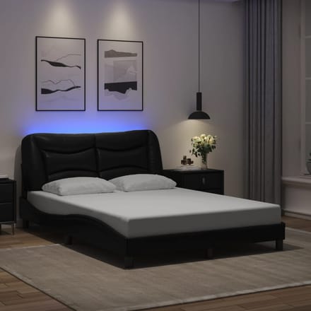 vidaXL - Bedframe - met - LED - zonder - matras - "Hvar" - zwart - 140x190 - cm