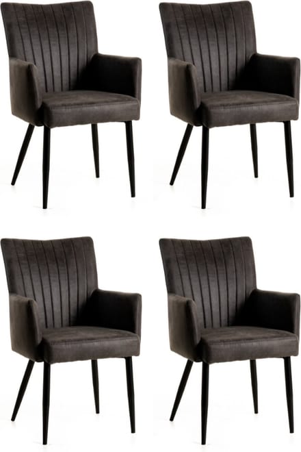 WAYS. – Sfeervolle Kunstleren eetkamerstoelen – Mouse – Houten poten – Klassiek design – 4 stuks