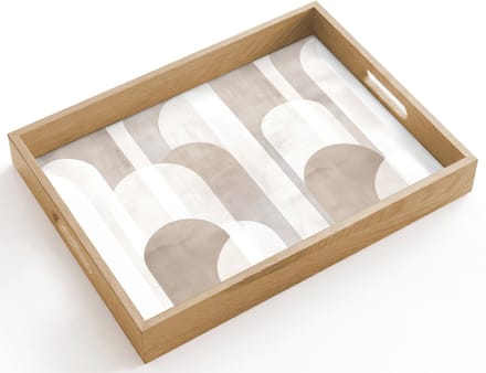 Dienblad hout 40x30 cm - Schootdienblad - Abstracte bogen - Modern - Beige - Borrelplank rechthoek - Plateau dienbladen