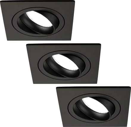 Ledvion - 3X LED Inbouwspot Sevilla - Dimbaar - 3W - 6500K - Ø92 mm - Zwart