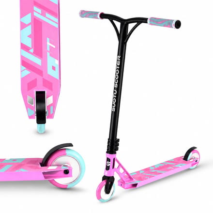 Suotu Stuntstep Professioneel - Step - 110mm - Speelgoed Jongens/Meisjes - Kinderstep - ABEC-9 - 100KG - Aluminium - Blauw/Roze