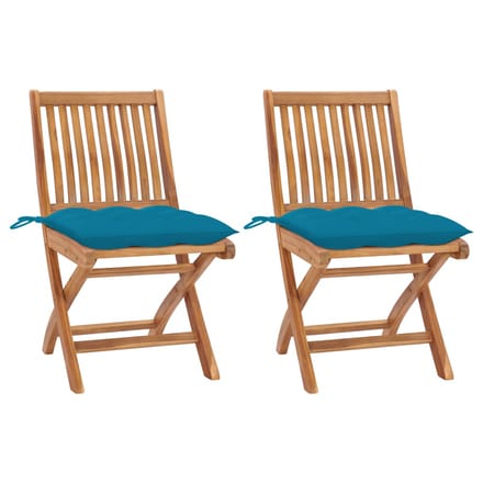 vidaXL - Inklapbare - stoelen - 2 - st - met - lichtblauwe - kussens