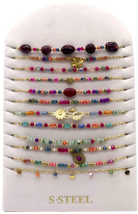 Ketting set - RVS - multicolor - 12 stuks - sieraden display