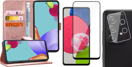 Hoesje geschikt voor Samsung Galaxy A52s - Book Case Kunstleer Wallet - Roségoud - Met Full Screenprotector en Camera Screen Protector