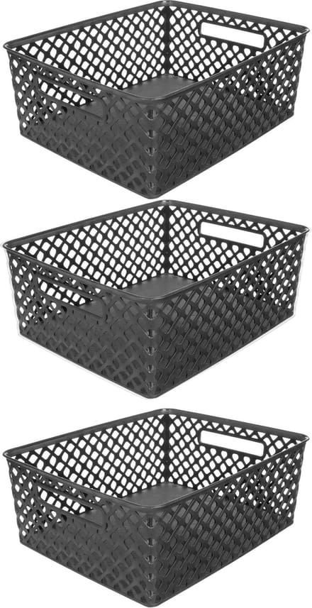 5Five Opbergmand/box van kunststof - 3x - zwart - 29 x 35 x 13 cm - 11 liter