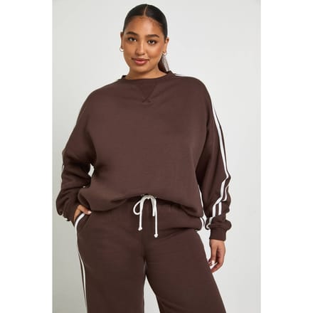 boohoo Dames Plus Zijstreep Oversized Sweatshirt | Coffee | Maat: 16