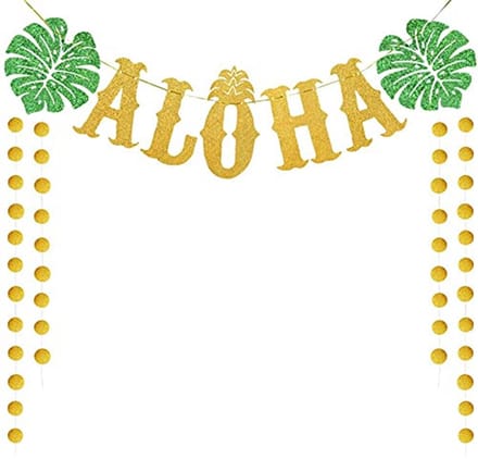 Hawaiiaanse versiering - gouden banner - duurzame karton - tropisch feest - SnelShoppen