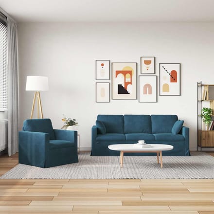 vidaXL Bankstel 2 pcs Blauw 198 x 78 x 80 cm Fluweel