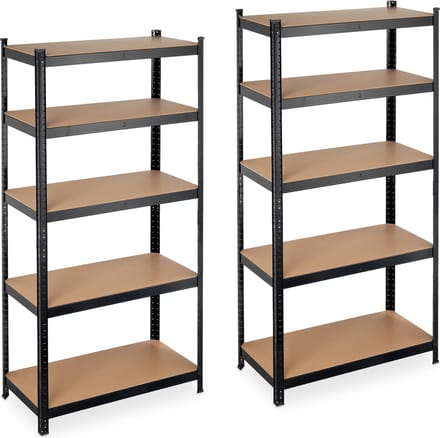 2x stellingkast metaal - opbergrek 5 etages - legbordstelling garage - zwart