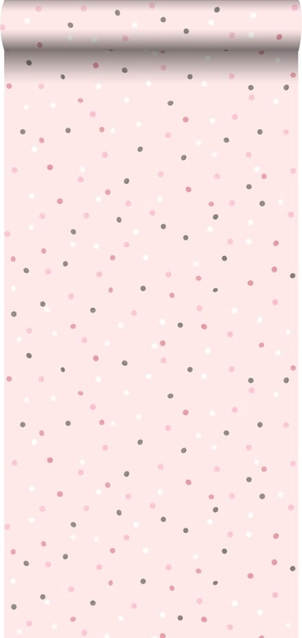 ESTAhome behang stippen roze en warm grijs - 53 cm x 10.05 m - 139051