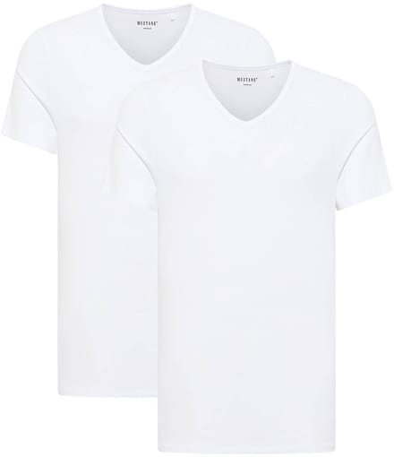 Mustang Heren T-Shirt AMADO 2er PACK regular fit Wit 3XL V Hals Volwassenen