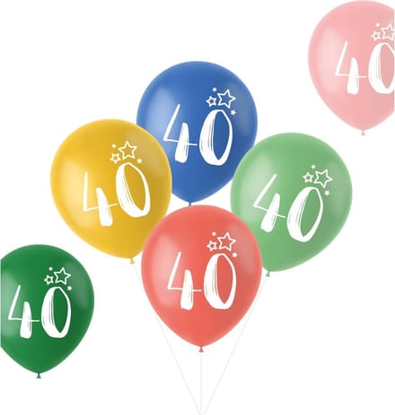 Ballonnen Retro 40 Jaar Meerkleurig 33cm - 6 stuks