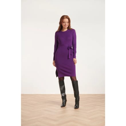 Smashed Lemon 24622 paarse gebreide jurk met ronde hals |