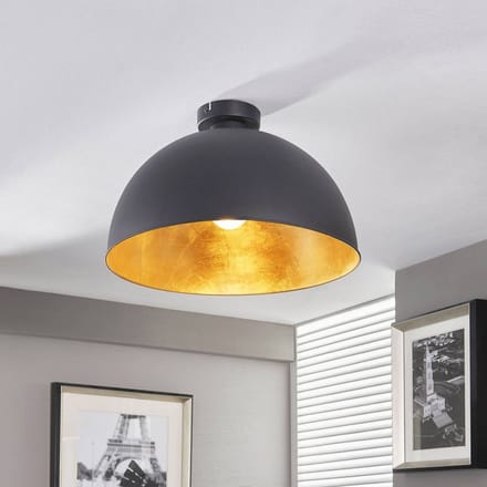 Lindby - plafondlamp - 1licht - Metaal - H: 27.5 cm - E27 - zwart, goud mat