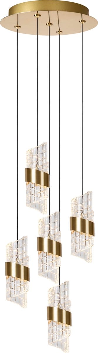 Lucide KLIGANDE - Hanglamp - Ø 30 cm - LED Dimbaar - 5x8W 2700K - Mat Goud / Messing