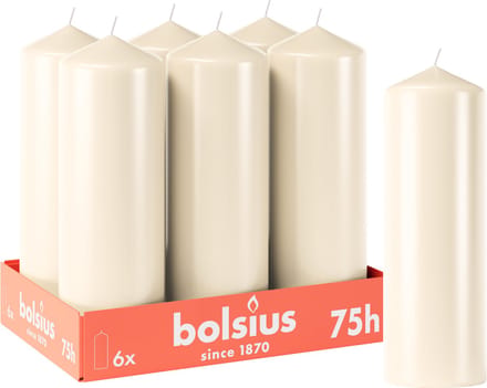 Bolsius - Gladde Stompkaarsen - 6 stuks - Ivoor - 20cm - 75 branduren