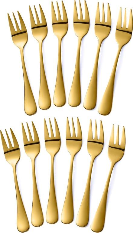Alheco 12 gebaksvorkjes - RVS - Kleine vorkjes set - Goud
