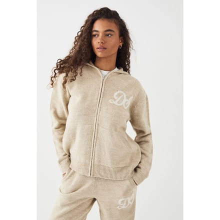 Dames DSGN Studio Gebreide Hoodie met Rits | Havermout | Maat: XS