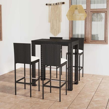 vidaXL - 5-delige - Tuinbarset - met - kussens - poly - rattan - zwart