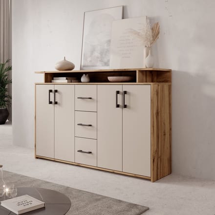 Meubella - Duna - Dressoir - Eikenpatroon/Beige - 139x34x90 cm