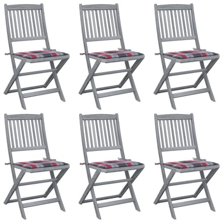 vidaXL - Opklapbare - stoelen - (6 - stuks) - met - kussens, - gemaakt - van - massief - acaciahout