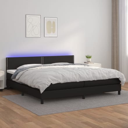vidaXL - Boxspring - met - matras - en - LED - kunstleer - zwart - 200x200 - cm