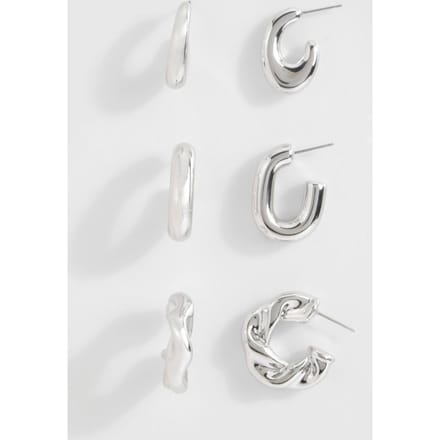 boohoo Dames Zilveren chunky hoepeloorbellen multipack