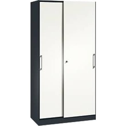 Schuifdeurkast ASISTO C 3000, 5 ordnerhoogten, afsluitbaar, breedte 1000 mm, antraciet/wit