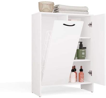 NINA 1K1D Badkamerkast met Wasmand en Planken - Functioneel & Compact | Kleur: Mat Wit