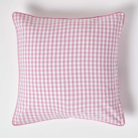 Homescapes Gingham katoenen kussenhoes 60 x 60 cm roze