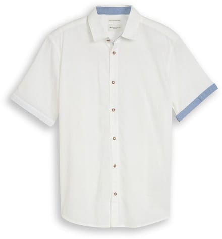 Tom Tailor - Regular fit overhemd met korte mouwen en linnen - Maat M - White