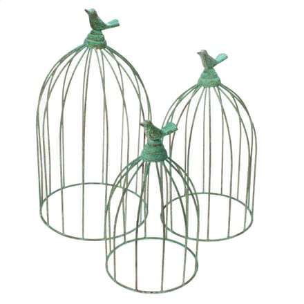 Kooi met vogeltje Set/3, turquoise metaal Ø20,5x37cm