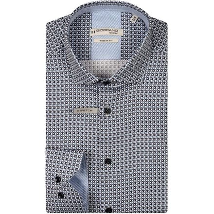 Giordano Overhemd Maggiore Satin Stretch Graphic Triangles Pattern Navy-Multi / male