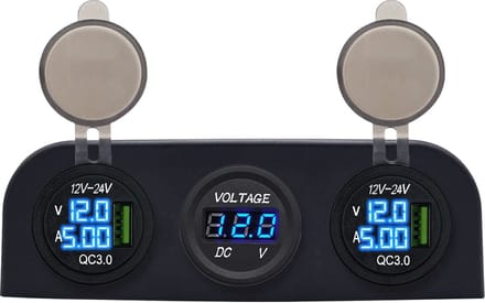ProRide 12V USB Autolader 2 Poort - P19102 - Drievoudig opbouw paneel met Voltmeter