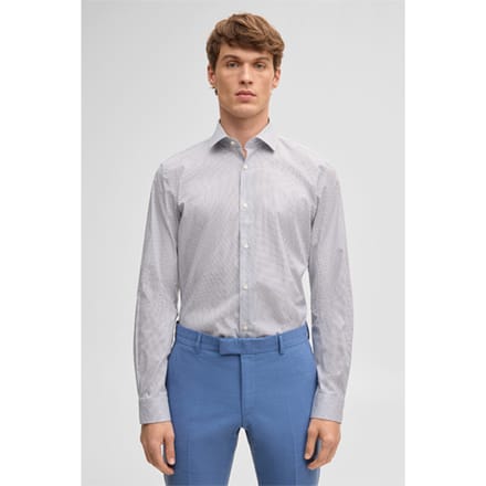 Overhemd Stan, wit/donkerblauw met patroon