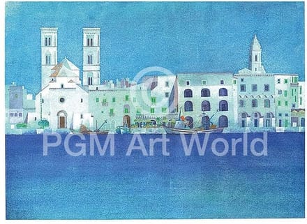Kunstdruk Ralf Westphal - Weiße Hafenstadt in Apulien 70x50cm