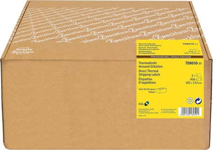 TD8050-25 Thermodirect-verzendetiketten 102 x 152 mm, 2 rollen 950 stuks, wit