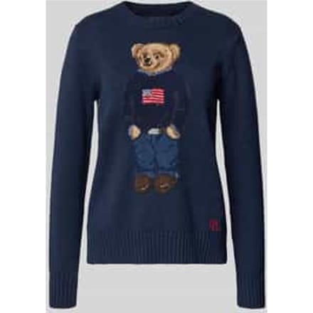 regular fit pullover van mix van katoen en linnen met polo bear-stitching