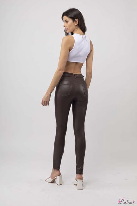 Broek Toxik3 hoge taille lederlook choco