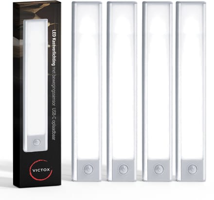 LED Kastverlichting met bewegingssensor - 4 x 20 cm - USB-C Oplaadbaar - 3 Kleurtemperaturen - Magnetisch - Draadloos - Zilver (4-PACK)