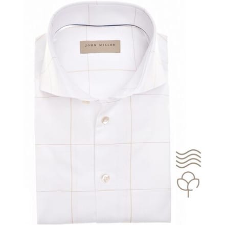 John Miller Overhemd Large Check Cotton Non-Iron Wit-Beige / male