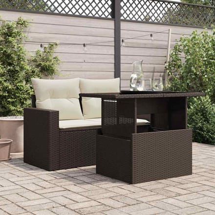 vidaXL - Tuintafel - met - glazen - blad - 100x55x73 - cm - poly - rattan - bruin