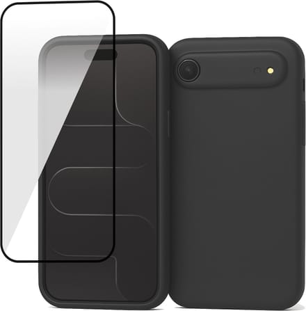 Hoesje geschikt voor iPhone 17 Air - Screenprotector Volledig Dekkend Glas - Mat Back Case Zwart